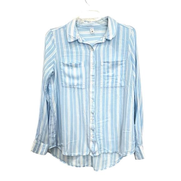 BP striped light blue and white button shirt size M 100% Viscose - Picture 2 of 9
